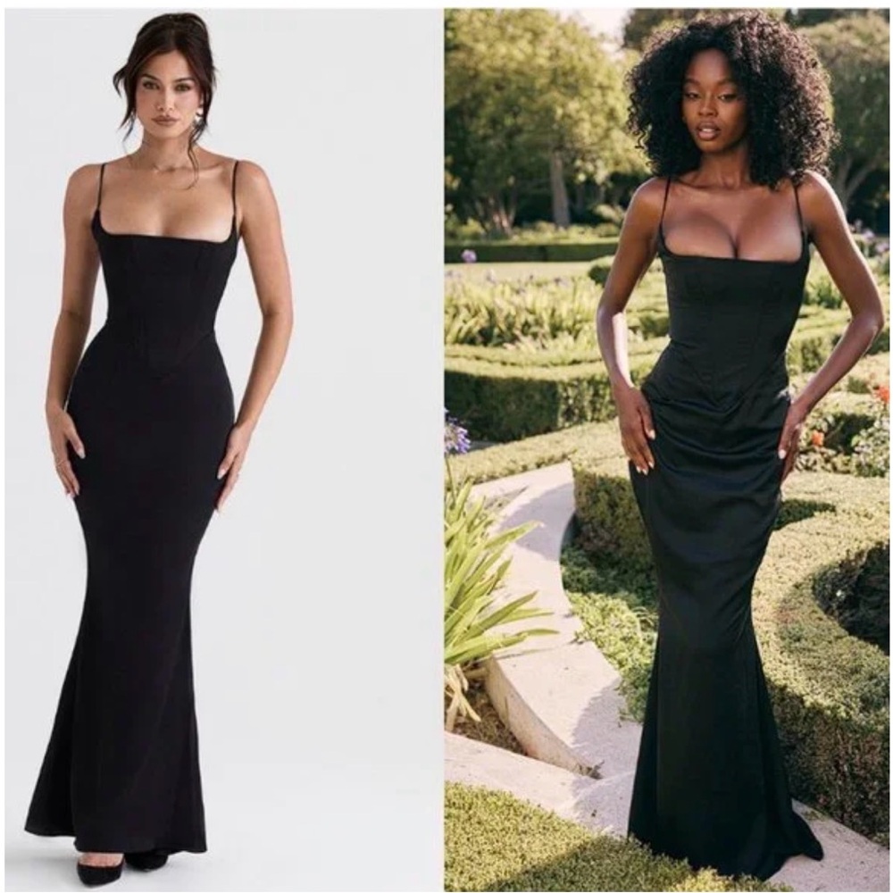 House of CB Black Fitted Maxi Dress with Spaghetti Straps